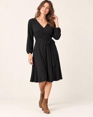 Gap Wrap Midi Dress sz M Tall Black Fine Knit V Neck Surplice Fall Office Modest
